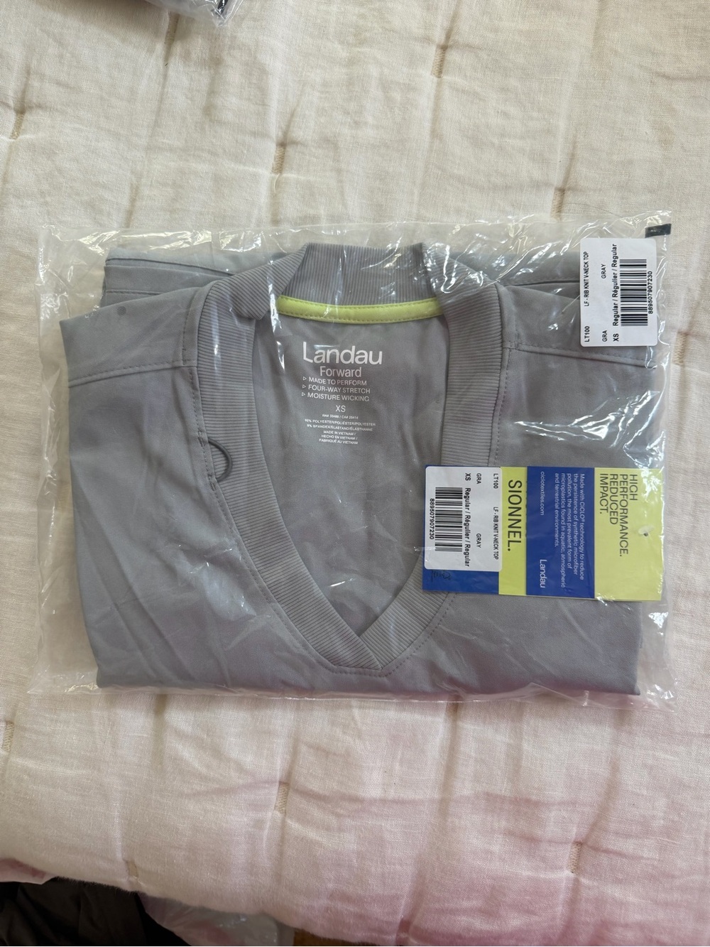 Landau V-Neck Medical Scrub Top in Light Gray with Lime Trim
